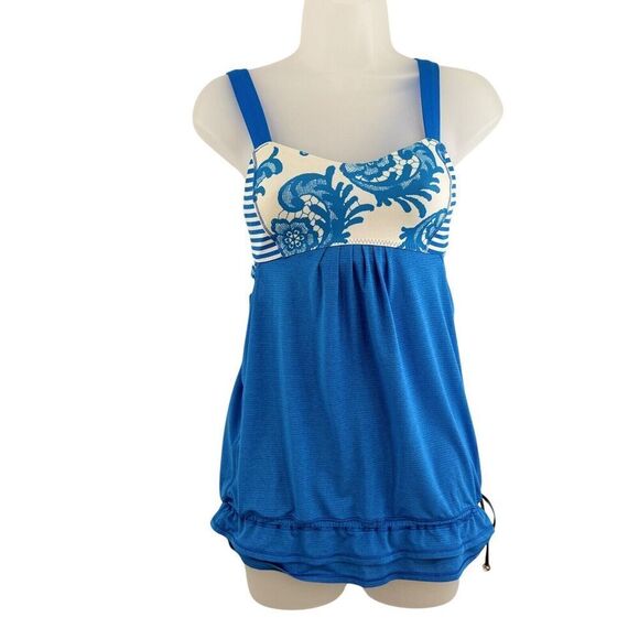 Lululemon Run Back On Track Tank Laceoflage Polar Cream Beaming Blue Womens 4 - Picture 1 of 10